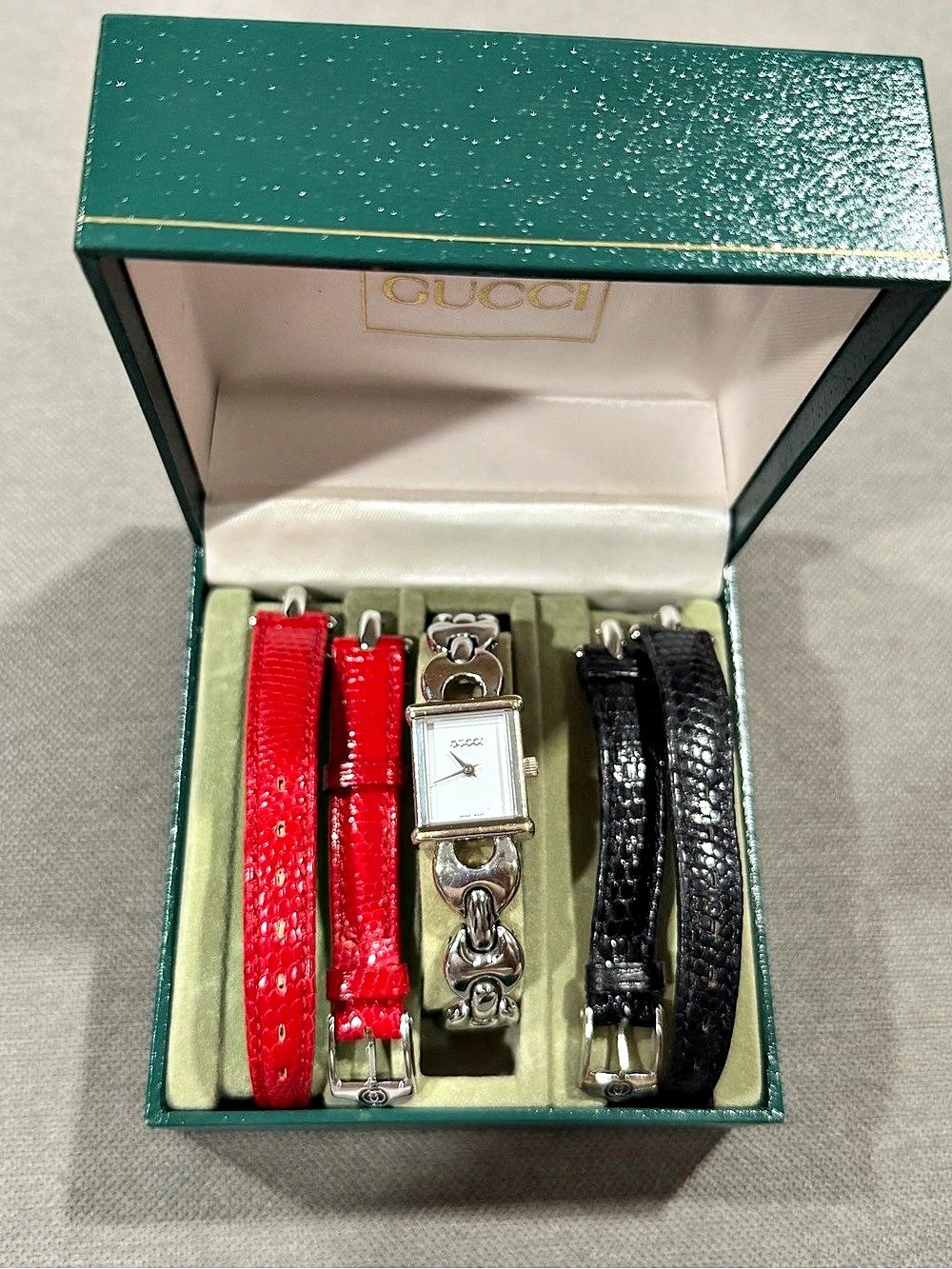 Gucci 1800 L Watch with Red & Black Straps